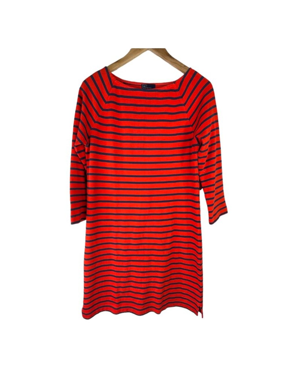 GAP Dress Small Nautical Striped Casual 3/4 Sleeve Soft Knit Cotton Pullover Red